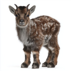 Fototapeta premium Spotted baby goat standing isolated on white