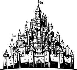 Fototapeta premium Castle line art silhouette vector illustration