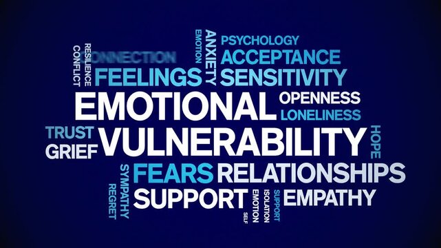 Emotional Vulnerability animated word cloud-text design animation tag kinetic typography seamless loop.