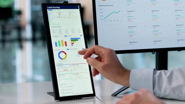 Sales Manager Analyzing Automated Lead Scoring Dashboard