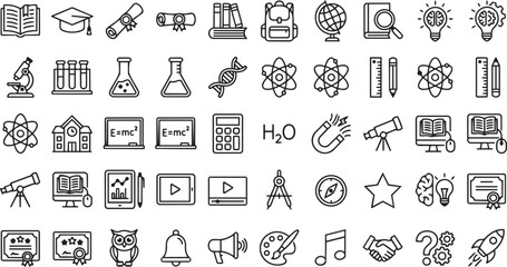 Fototapeta premium Education and science icons: school chemistry physics technology symbols