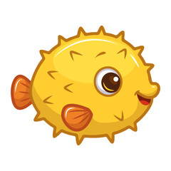 Cute Cartoon Yellow Puffer Fish Illustration © platinka