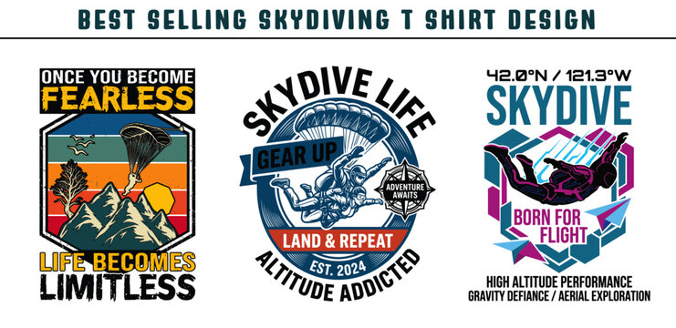 Vintage Distressed Skydiving T Shirt Retro Parachute Illustration Best selling Skydiving T Shirt Design