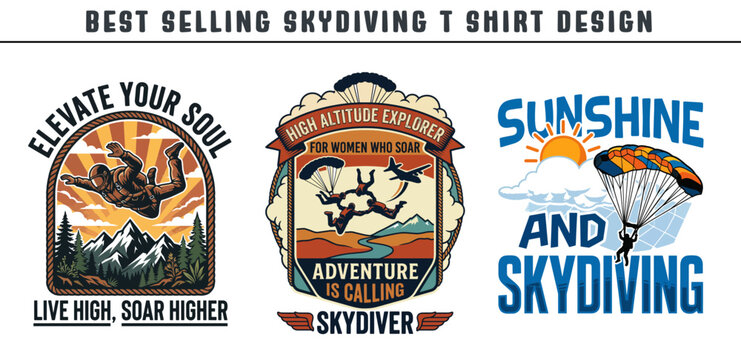 Feel the Freedom Skydiving T Shirt Design Vintage Parachute Style Best selling Skydiving T Shirt Design