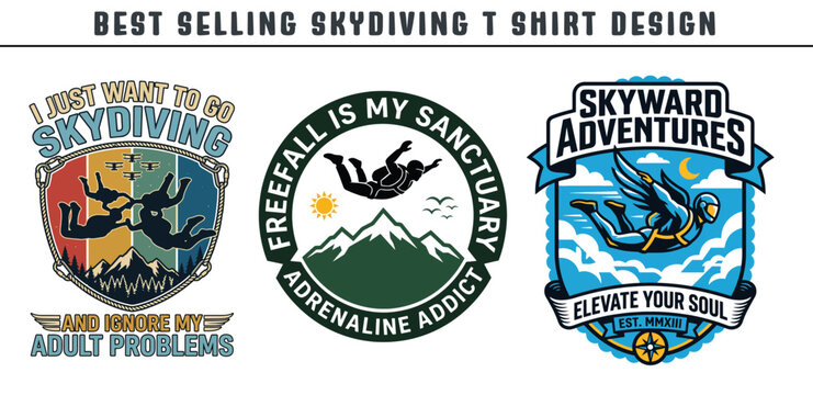 Vintage Skydiver T Shirt Design Extreme Sport Parachute Illustration Best selling Skydiving T Shirt Design