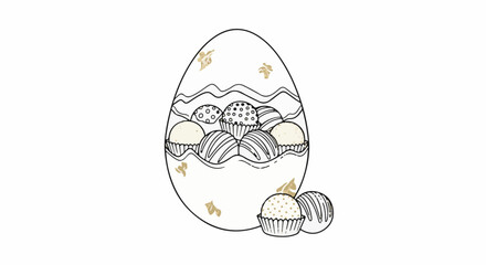 Fototapeta premium An Easter egg filled with various sweets and decorated with scattered shapes