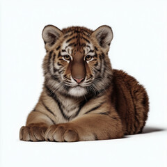 Obraz premium Tiger cub resting isolated on white background