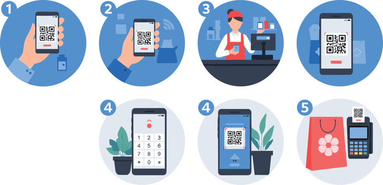 Qr code payment process steps on mobile phone