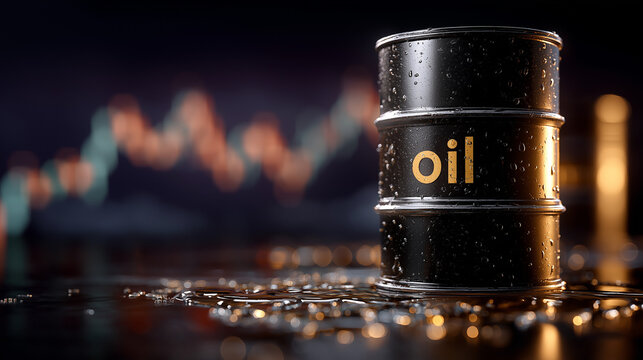 Oil Barrel on Market: A solitary oil barrel stands in a world of market fluctuations. The scene evokes a sense of industry and market dynamics.