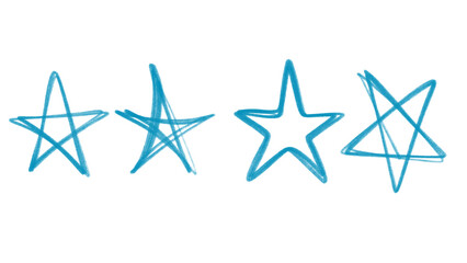 Obraz premium Set of four hand drawn tosca pencil stars in various sketchy styles. Playful artistic doodles with realistic graphite texture for educational materials, school cards, and creative branding.