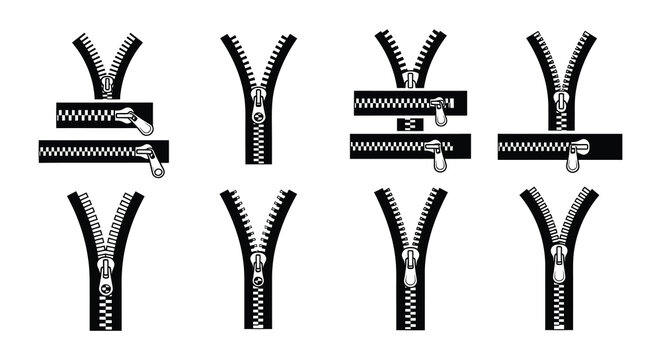 Black zipper set vector illustration on white background