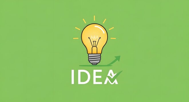 Simple idea concept, minimalist light bulb icon above the word IDEA