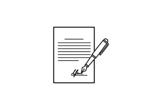 Document, pen, and paper icon, line art writing symbol, editable vector, black and white