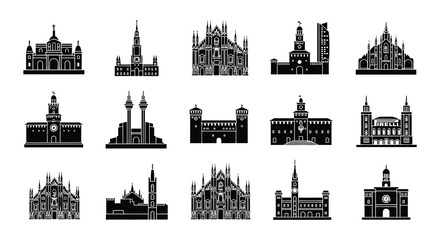 Naklejka premium Landmark building silhouettes black vector illustration on white background