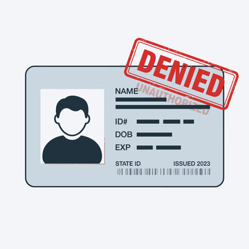 Identification card with red denied stamp for unauthorized access and security