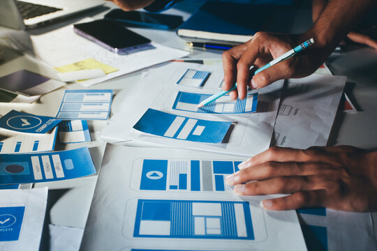 UXUI design brainstorming session with sketches and digital tools