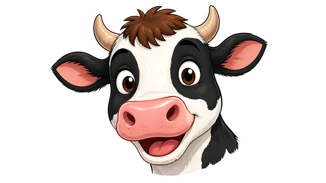 Cute cartoon cow head illustration isolated on white background