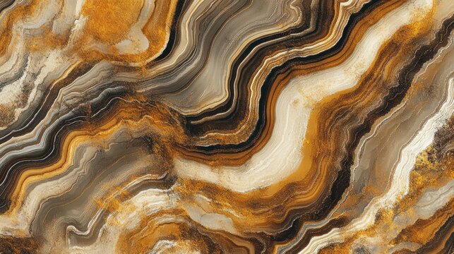 Earth-toned marble pattern with swirling layers of brown, beige, and black