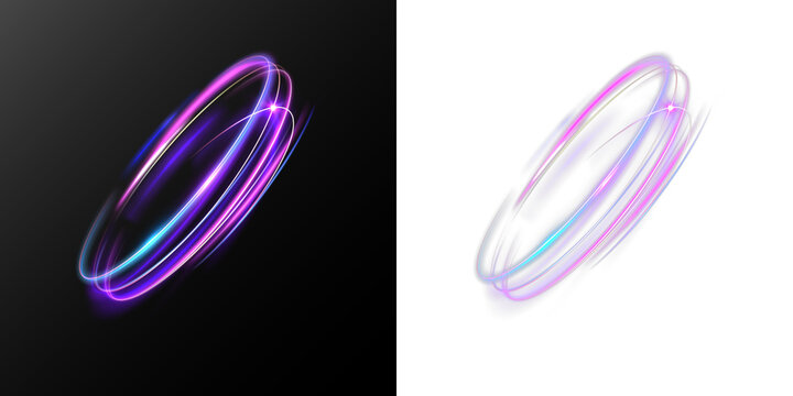 light neon ring PNG with glowing purple circular loop and energy orbit abstract futuristic background