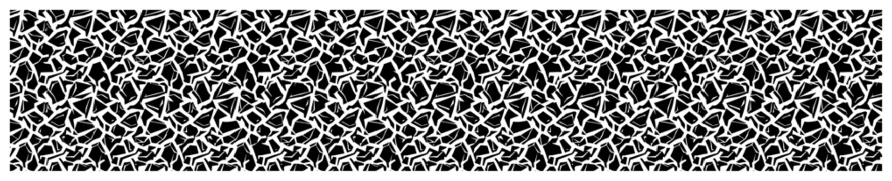 Fragmented mosaic seamless pattern irregular geometric shards background in black and white abstract style