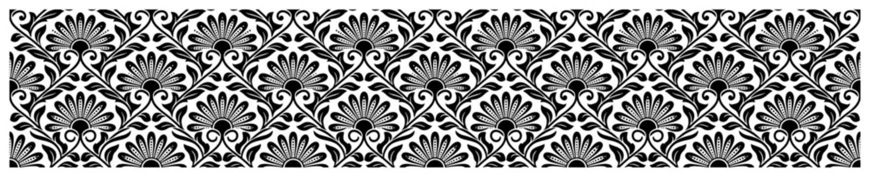 Classic floral palmette pattern with scrolling vines in elegant ornamental style