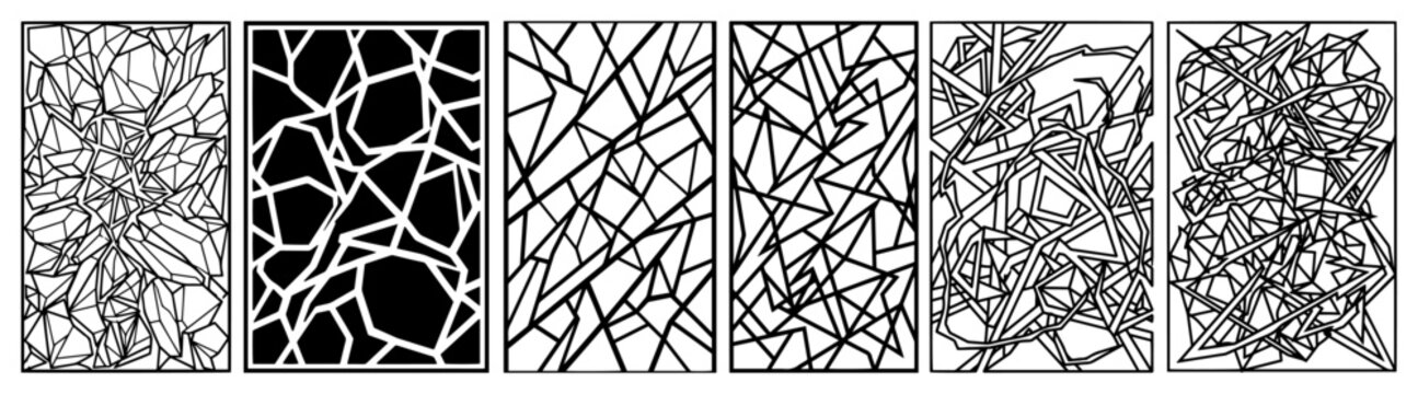 Abstract background textures with geometric patterns and tangled lines in minimalist line art style