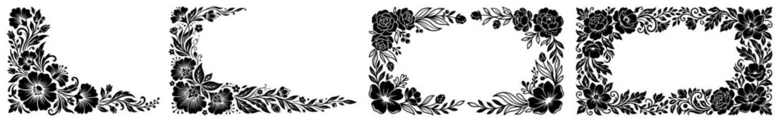 Floral decorative frames and corner ornaments for wedding invitations and greeting cards © Aisha Kudorova