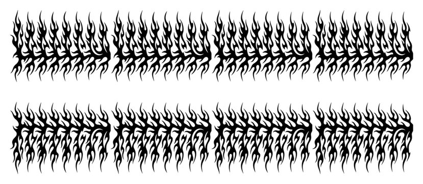 Tribal flame pattern borders with vertical wavy fire elements in abstract graphic vector style