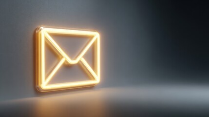 Fototapeta premium An illuminated email icon on a dark background, representing digital communication. The glowing symbol signifies connectivity and messaging