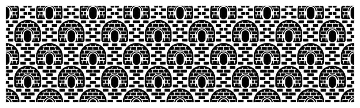 Arch pattern with brick texture and repeating geometric architectural motifs