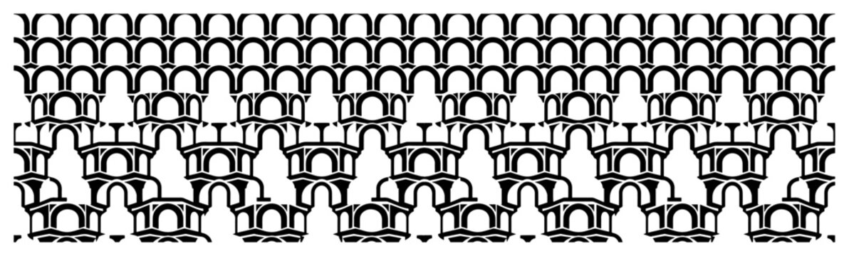 Architectural arcade pattern with classical arches and columns in geometric line art style