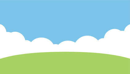 Obraz premium Placeholder image sky clouds cartoon background with blue green hill flat landscape nature vector for photo thumbnail and icon design