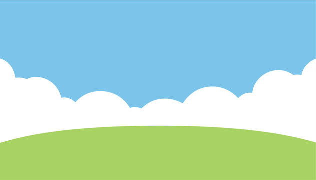 Placeholder image sky clouds cartoon background with blue green hill flat landscape nature vector for photo thumbnail and icon design