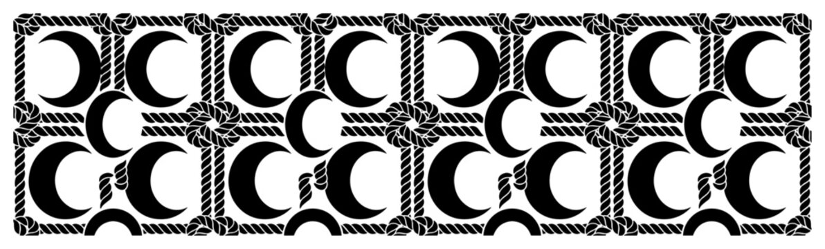 Crescent moon pattern with rope frames in decorative symmetrical style