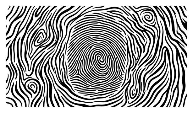 Fingerprint texture surrounded by wood grain lines in abstract organic style