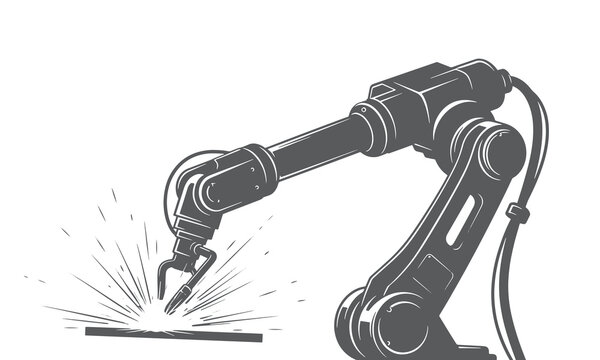 Robotic welding arm in action isolated on white background