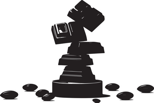 Black camera icon stacked on pedestals with scattered coins Vector