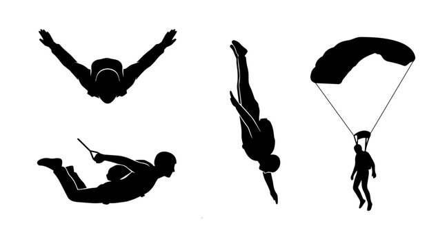 Extreme Skydiving Athlete Silhouette Sequence Displaying Freefall and Parachute Deployment Action