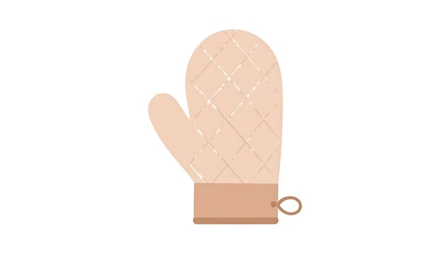 A beige oven mitt with a diamond pattern and loop
