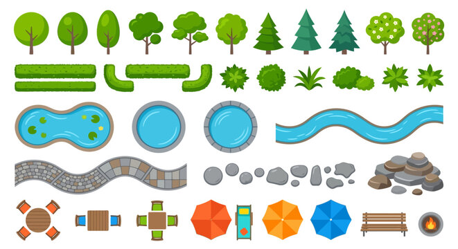 top view park elements vector illustration on white background