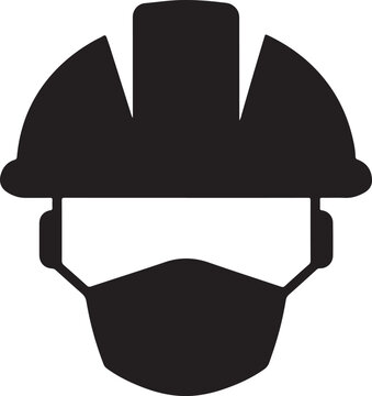 Black hard hat with protective face shield vector icon Vector