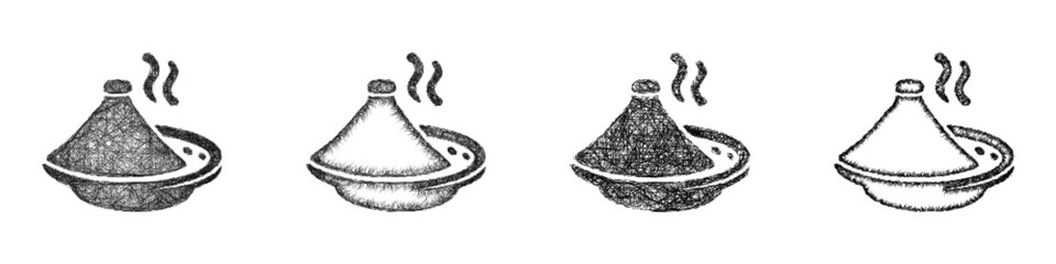 Obraz premium Sketch moroccan tagine icon design set