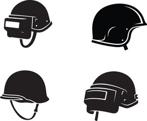 Fototapeta premium Black military helmets with different views