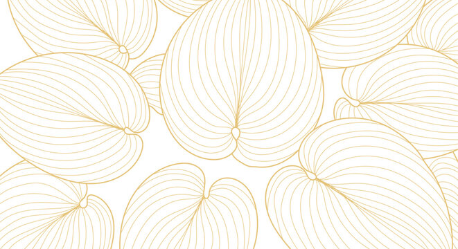 Gold line art leaf pattern background elegant minimalist botanical illustration isolated on white background