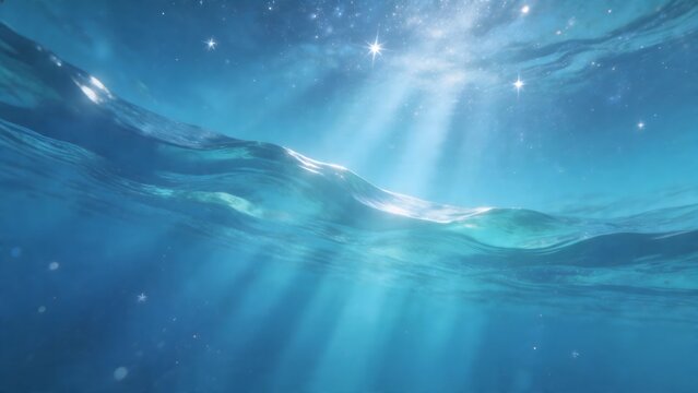 Underwater ocean surface with sunlight