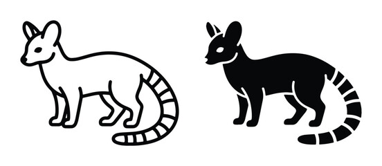 Lemur vector icon set, ring-tailed lemur silhouette and line art illustrations, exotic primate wildlife graphics for nature branding and logos © Nusrat