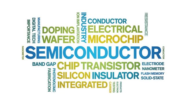 Semiconductor animated word cloud-text design animation tag kinetic typography seamless loop.