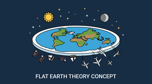 Flat Earth Conspiracy Cartoon Science Concept Space Vector Illustration