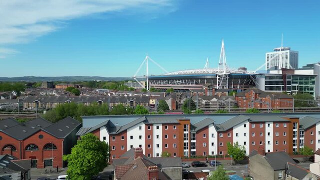 April 30th, 2026. Aerial View of Cardiff City Centre and Buildings at Downtown. Cardiff is Capital City of Wales and Eleventh Largest City of United Kingdom. 