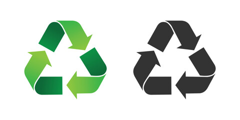 Obraz premium Green and black recycle arrow flat icon set for apps and websites, eco recycling symbol vector illustration